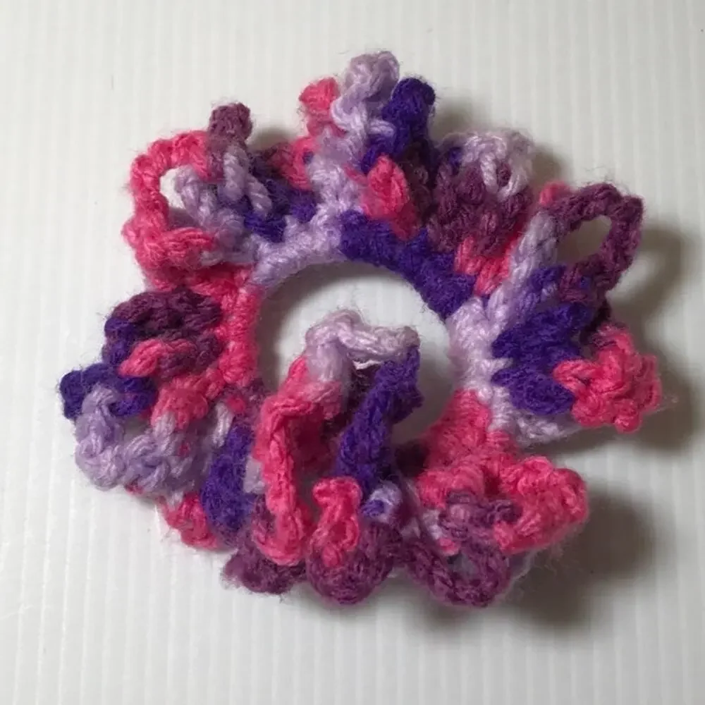 NWT Purple Pink Handmade Crocheted Hair Scrunchie
